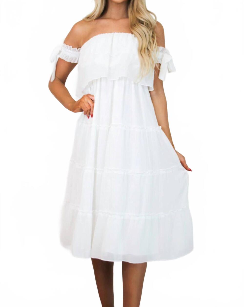 NEW LENA ayla tiered midi dress in white